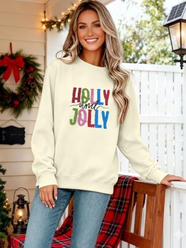 Christmas Sweatshirts for Women Holly and Jolly Embroidered Pullover Tops - image 5