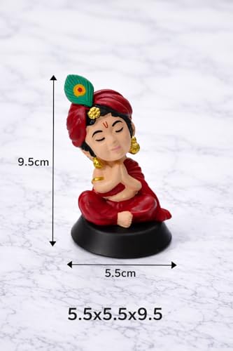 Image of Bal Krishna Idol for Car Dashboard | Premium Laddu Gopal Figurine for Home, Office & Car Decor | Baby Krishna Murti | Hindu God Statue | Spiritual Gift & Decorative Idol | Krishan Ji Close Eye Maroon
