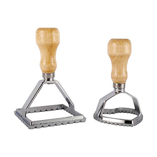 HYDDNice Ravioli Stamp Maker Cutter with Roller Wheel Set, Mold with Wooden Handle and Fluted Edge, Pasta Press Kitchen Attachment