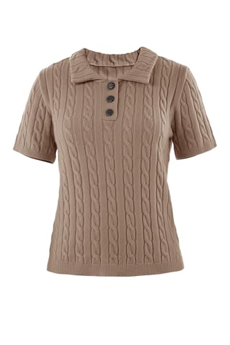 Image of Imily Bela Womens Polo V Neck Pullovers Lightweight Short Sleeve Cable Knit Sweater Business Casual Summer Tops 2025