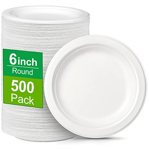 Greconv 6 inch Small Compostable Dessert Paper Plates - 500