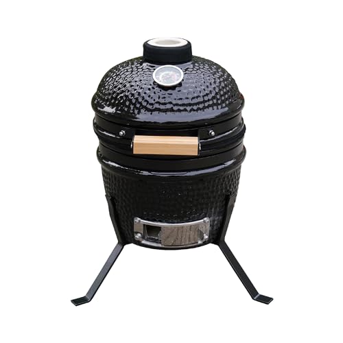 Alivio Kamado 13 Ceramic Mini BBQ Grill Smoker Egg Charcoal Cooking Oven Portable Oven and Smoker with Stand (Black)