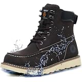TAERGU Steel Toe Boots for Men-6 Inch Moc Toe Safety Work Boots Non-Slip Resistant Indestructible Construction Western Boot Mens Steel Toes Shoes,Brown,US 9
