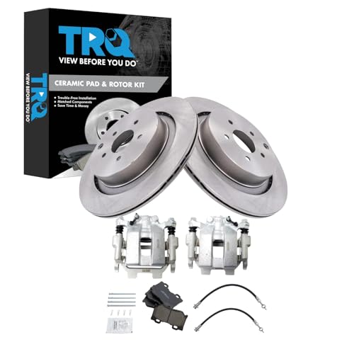 Image of TRQ Rear Brake Pad and Rotor Set Ceramic Calipers Compatible with 2017 Infiniti Q50