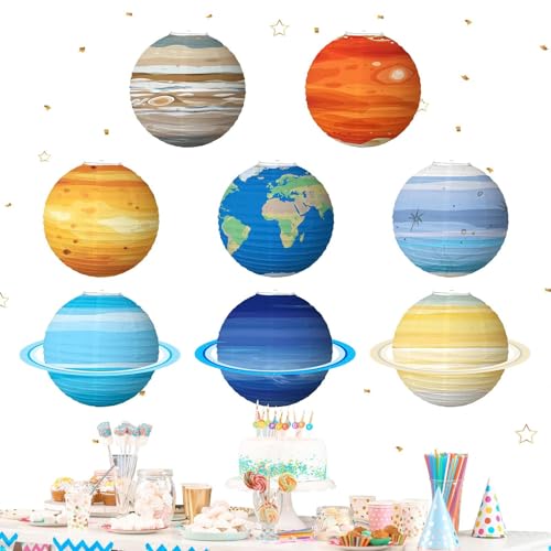 Linternas De Papel Planet 8 Piezas - Juego De Decoración Solar De 12 Pulgadas, Tema Espacial Colgante | Faroles de Colores Para Aula Escolar, Fiesta De Cumpleaños, Shower, Mostr