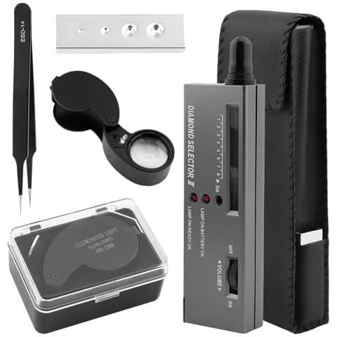 Just E Joy Diamond Tester Tool Set, Jewelry Distinguish Tool Diamond Tester Pen + 40X Jewelers Loupe + Tweezer + PU Leather Case + Testing Platform for Identify The True or False of Diamonds(Black) Cover
