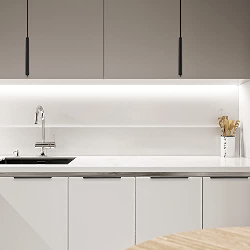 Image of Ravinte 6 Pack Finger Pulls for Cabinets 254mm /10 Length Black Edge Pulls | 204mm /8 inch Hole Center Concealed Handles, Tab Handle Profile, Minimal Look, For Kitchen Drawers Tab Handle