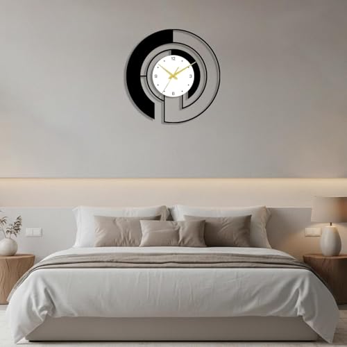 Image of Wall Clock Stylish Metal Analog Wall Clock for Living Room, Bedroom, Office, Kitchen, Home and Hall | Antique Fancy Big Size Modern Wall Watch (Black ST-63, 50 CM)