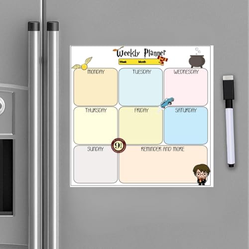 Image of Zesta Vinyl Magnetic Planner for Fridge | Cute Weekly Planner /Meal Planner with Marker | Rewritable Magnetic White Board for Fridge (Harry Potter)