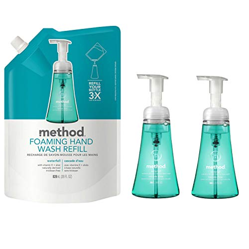 Method Foaming Hand Soap Bundle with 2 10 oz. Dispensers & 1 28 oz. Refill Naturally Derived Hand Soap (Waterfall)