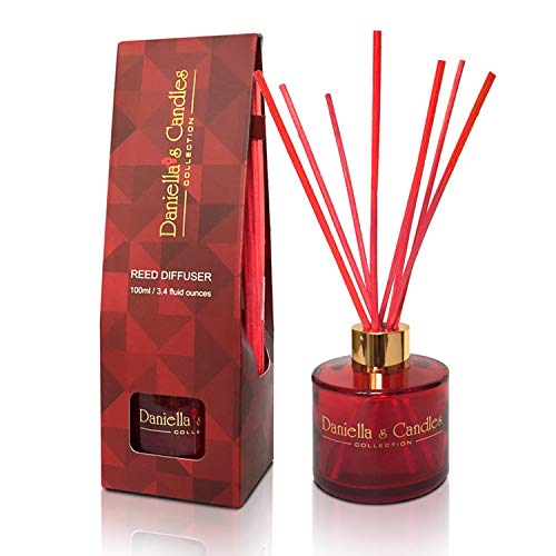 Daniella's Candles Reed Diffuser Set, Rose Geranium Scented Oil, Includes 8 Rattan Red Sticks, All Natural Oil Diffuser, Home Décor and Office, 100ml/3.4oz
