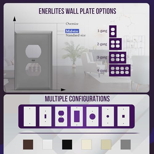 Image of ENERLITES Duplex Receptacle Outlet Wall Plate, Electrical Outlet Cover, Gloss Finish, Mid-Size 1-Gang 4.88 inch x 3.11 inch, Unbreakable Polycarbonate Thermoplastic, UL Listed, 8821M-GY, Gray