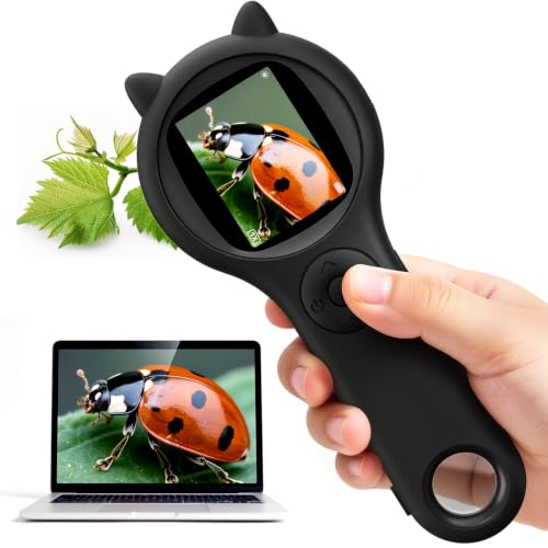Image of Digital Microscope for Kids School Projects, 500X Portable Microscope with 2 inch IPS Screen, STEM Science Tool for Kids Age 6-12 (Black)