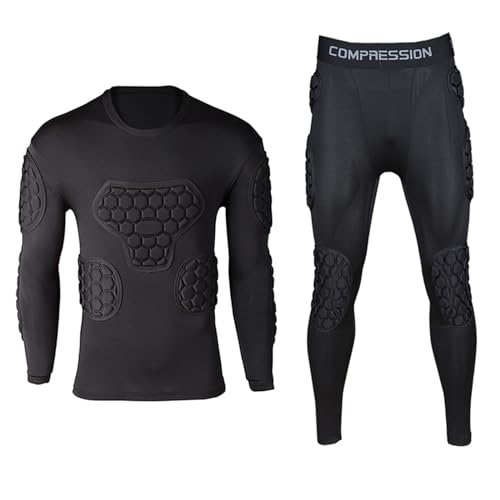 Genérico Pantalón Portero Fútbol con Protecciones Rodillas y Codos Camiseta Equipación Completa Equipo Entrenamiento Material Portero Profesional Protecciones Alveoladas(Long Set,M)
