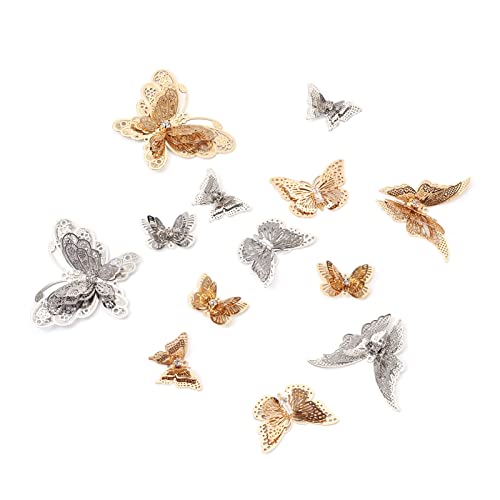Craftdady 20pcs 3D Butterfly Brass Link Charms with Crystal Rhinestones for Jewelry Making