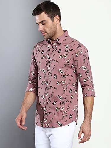 Image of Dennis Lingo Men's Floral Dusty Slim Fit Cotton Casual Shirt with Spread Collar & Full Sleeves