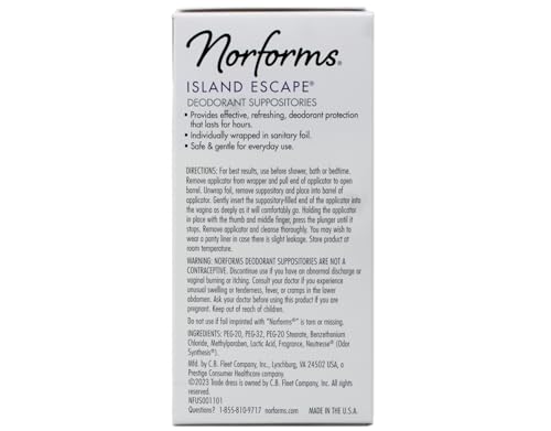 Image of Norforms Feminine Deodorant Suppositories, Long Lasting Odor Control, Island Escape Scent, 12 Count (Pack of 3)