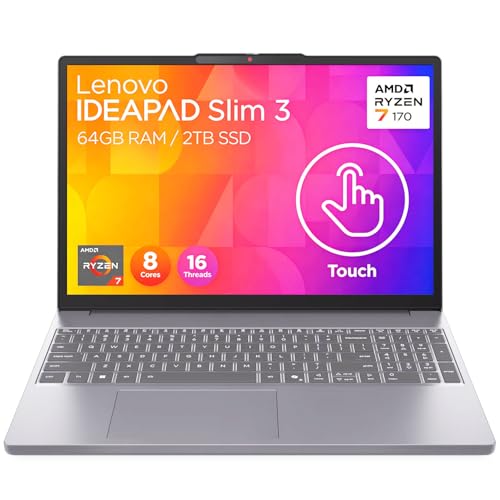 Image of Lenovo IdeaPad Slim 3i • 15.3 inch WUXGA 2K Touchscreen Laptop • AMD Ryzen 7 170 • 2026 Edition • 16GB DDR5RAM • 512GB SSD • Windows 11