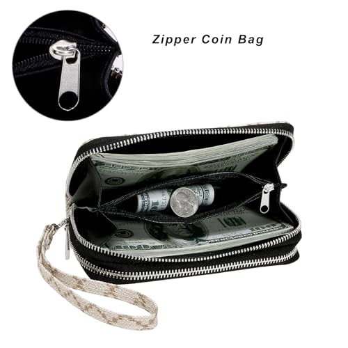 Image of Cellphone Wallet for Women Dual Zipper Long Purse with Removable Wristlet