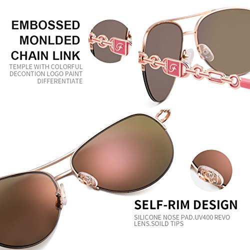 Classic Aviator Sunglasses for Women Mirrored Lens Chain Arms Half Rim Metal Frame Sun Glasses UV 400 Protection 60mm4