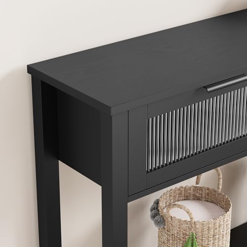 GAOMON Entryway Table, Wood Console Table with 2 Glass Drawers, 2 Tier Sofa Table with Storage for Living Room, Foyer Tables for Entryway-Black