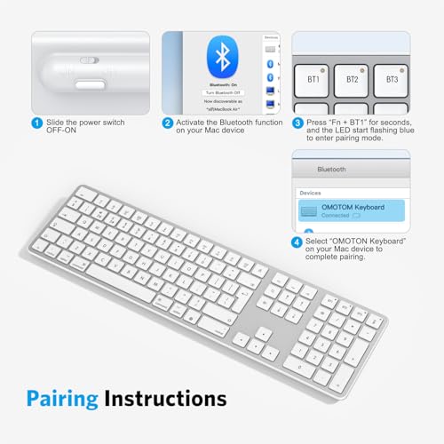 OMOTON Wireless Bluetooth Keyboard for Mac (MacBook Air/Pro/iMac/iMac Pro), Rechargeable Keyboard to Multi Devices, Silent Slim, with 3 Bluetooth channels for MacOS, QWERTY UK - Image 7