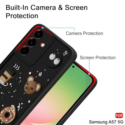 Image of TheGiftKart Back Cover Case for Samsung Galaxy A57 5G | Cute Fun Cartoon 3D Bear Coffee Case | Full Camera Protection | Shockproof Back Cover Case for Samsung Galaxy A57 5G (Silicone, Black)