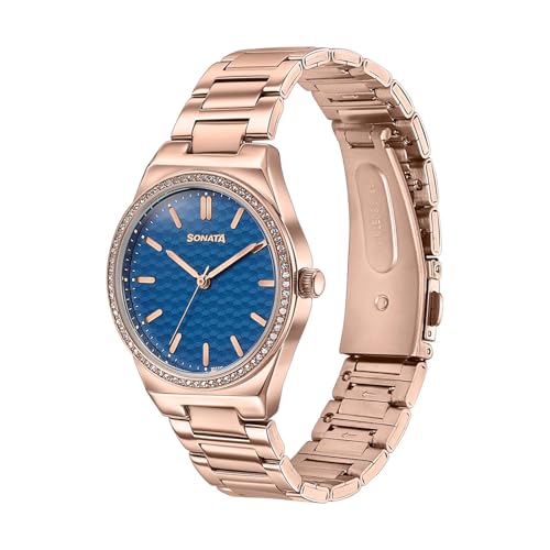 Image of Sonata Jashn with Quartz Analog Blue Dial Rose Gold Strap Women's Wedding Watch - 87120WM01