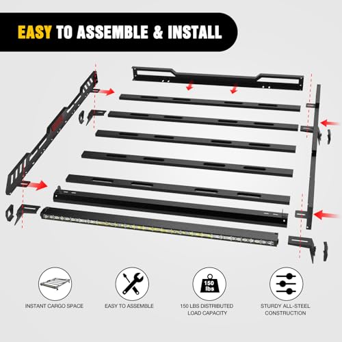 Image of Nilight Roof Rack Cargo Basket with LED Light Bar Compatible with 2007-2026 Wrangler JK JL Unlimited & Gladiator JT 4 Door Hardtop, JKU JLU Luggage Rooftop Storage Carrier