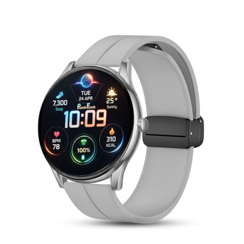 Image of PunnkFunnk Glavito Round Dial Smartwatch 1.49 inch AMOLED Display, 100+ Sports Modes, IP67, Health Tracking, Bluetooth Calling, Crown Control, 100+ Watch Faces for Men & Women (Magnetic Grey)
