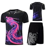 Chinese Dragon Tischtennis Trikots Shorts Kits Männlich Weiblich Kind China Ping Pong Anzüge Tischtennis Sets Sport Shirt Anzüge, XS Schwarz, 48357D9C6X