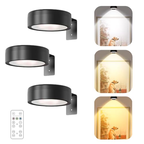 AXVRAV Juego de 3 luces LED con pilas, funciona con mando a distancia, luz magnética de pintura con 3 colores de iluminación y regulable con función de temporización, lámpara de imágenes inalámbrica