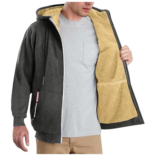 Fleecejacke Herren Winter Full Zip Sherpa Gefüttert Kapuzenjacke Casual Solid Langarm Jacke Warm Verdickte Hooded Sweatshirt mit Tasche und Kordelzug