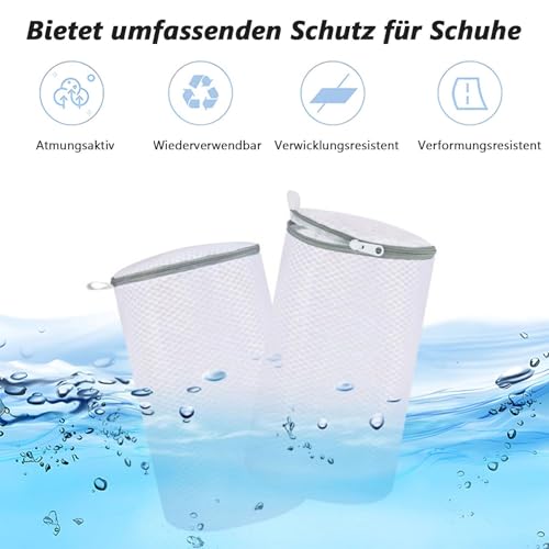 Zegnuem Schuhwaschbeutel Waschmaschine, 2 Stück Wiederverwendbarer Schuhbeutel Waschmaschine Mit Reißverschluss, 20× 35 Cm Durable Sneaker Schuhe Waschbeutel, Für Alle Schuharten & Größen(Weiß)