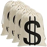 4Pcs 11.8 x 15.7 Inches Canvas Money Bags - Halloween Prop Money Bag with Dollar Sign, Money Sacks for Bank Robber Costume Pirate Cosplay Theme Party