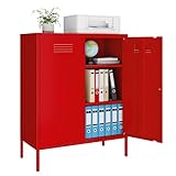 ZHISLUCK 2 Mesh Door Metal Accent Storage Cabinet for Office Room,Garage-Metal Locker Cabinet with 2 Adjustable Shelves (Metal Door, red)