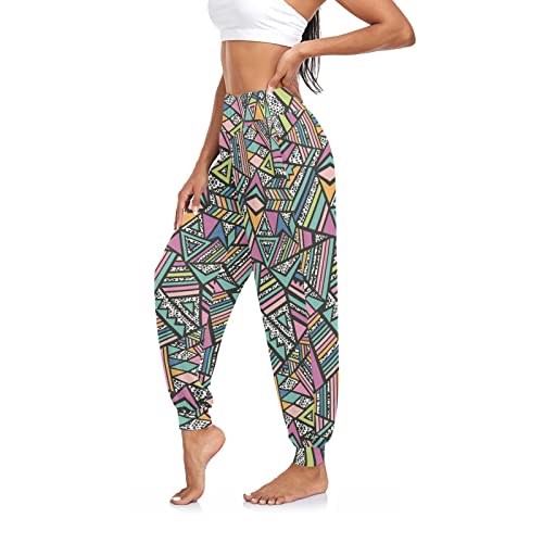 Foliosa Women's Dance Pants (Aztec Geometric) Loose Fit Soft Lightweight Yoga Sports Harem Pants For Hot Weather #TOP5