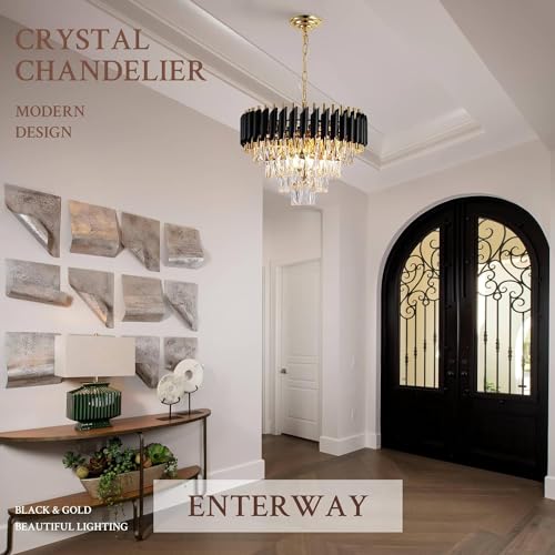 Image of Modern K9 Crystal Chandeliers Gold -Round Crystal Chandelier for Living Room Colors.Warm White, Moon Light,Golden,Led Plate Included (Black Gold, 500MM)