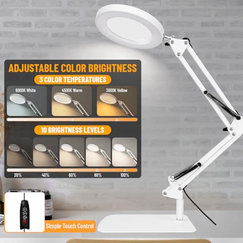 Kimigo Lampada Con Lente Di Ingrandimento Professionale,10X Lente Di Ingrandimento Con Luce,Lampada Con Lente Lngrandimento Con Luce,3 Colore 10 Luminosità,Per Lettura,Riparazione,Lavoro Manuale - 3