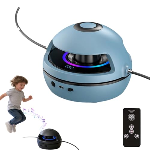 Elektronische Springseil, Intelligente Springseilmaschine mit Fernbedienung, 1-10 Geschwindigkeitsstufen Seilspringen LED-Bildschirm, Bluetooth Musik, Farblicht, Springseil Kinder 8 Jahre (Blau)