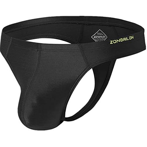 Zonbailon Silk Thong for Men Big Pouch Sexy Soft Bulge Enhancing Plus Size T-Back G-Strings Underwear M L XL XXL - black - M big Cover