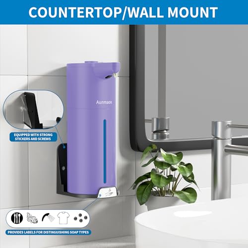 Image of Aunmaon Automatic Soap Dispenser Touchless, Hands-Free, Multi Adjustable Volume, Long Battery Life, Compatible with Thick & Thin Dish /Hand Soap for Bathroom and Kitchen, Easy for Toddlers, Purple