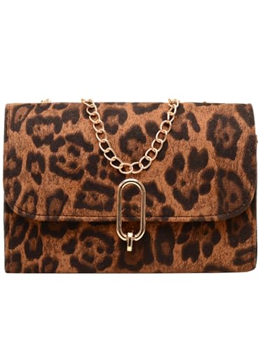 Women's Leopard Flap Y2K Shoulder Handbags Chain Strap Small Crossbody Bags Vintage Purse