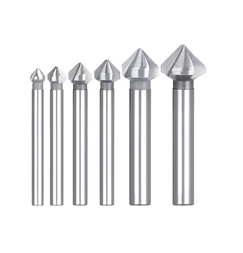 Vástago redondo 6 uds 3 flauta 90 grados HSS chaflán cortador de biselado herramienta de fresado avellanador juego de brocas 6,3-20,5 MM