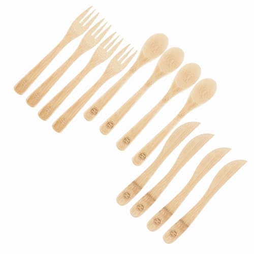 Crate Collective Bamboo Utensils Set of 4 - Kitchen Flatware Set with Fork, Spoon, Knife - Perfect for Home, Parties, Events, Travel - Reusable Cutlery that’s Organic, Eco-friendly & Elegant