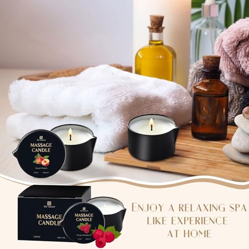 3 Pack Massage Oil Candles 2.35oz Low Temp Massage Candle Wax 3 Scent Spa Therapy Body Oil Valentines Gifts for Relaxation, Couples, or Self-Care (Sweet Peach, Passion Raspberry, Tropical Mango) - Thumbnail 6