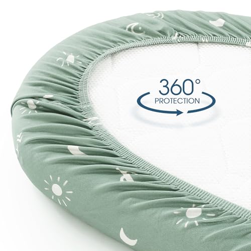 Image of GRSSDER Stretchy Ultra Soft Fitted Bassinet Sheet Set 2 Pack, Breathable and Universal Fit for Bassinets Baby Cradle Moses Basket Oval Rectangle Mattress Safe and Snug