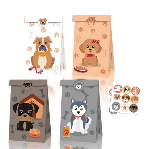 12 Confezioni Cucciolo Party Treat Bags con adesivi Dog Party Favors Bags, Pet Doggy tema sacchetti regalo per bambini compleanno matrimonio Baby Shower Supplies