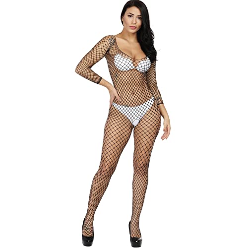 Gliterra Fishnet Bodysuit Women, Bodystocking Sexy Reizwäsche, Catsuit Ouvert für Frauen, Erotische Outfit für Damen für Sex mit Unten Offen, Unterwäsche für Frau(Schwarz)