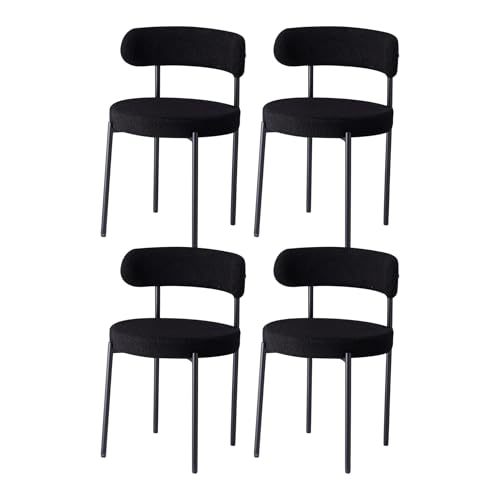 GrandCA HOME Lot de 4 Chaises de Salle à Manger, Chaise de Cuisine Rembourrée en Velours Teddy, Idéale pour Le Salon, La Salle à Manger et La Chambre, Noir